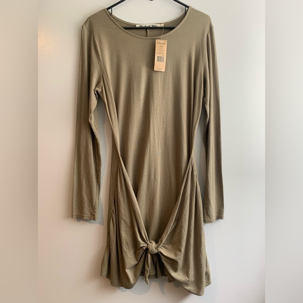 NWT Michael Stars Tie Twist Waist Long Sleeve Tee Shirt Jersey Dress Size Large